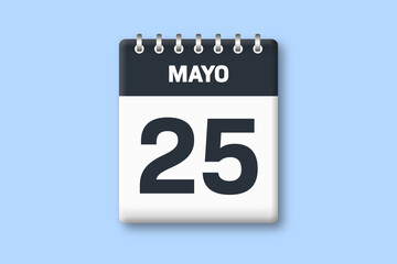 25 de mayo - fecha calendario pagina calendario - vigesimo quinto dia de mayo sobre fondo azul - obrazy, fototapety, plakaty