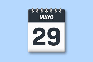 29 de mayo - fecha calendario pagina calendario - veintinueve de mayo sobre fondo azul