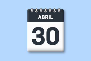 30 de abril - fecha calendario pagina calendario -  trigesimo dia de abril sobre fondo azul