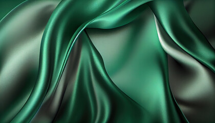 Obraz premium Green satin texture that is green silver fabric silk panorama background with Abstract green background. - Generative AI