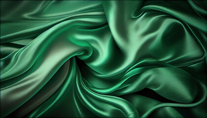 Fototapeta premium Green satin texture that is green silver fabric silk panorama background with Abstract green background. - Generative AI