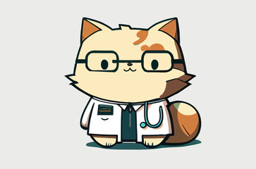 Doctor cat in a medical gown .