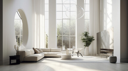 Aesthetic minimalist white modern living room (Edited Generative AI)