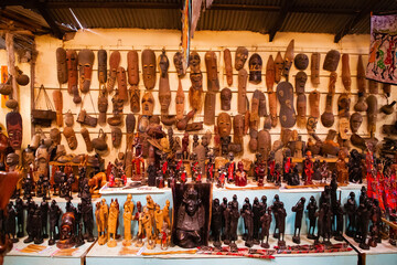 Fototapeta na wymiar figurines made of wood, handmade in the national style of Africa. African national culture