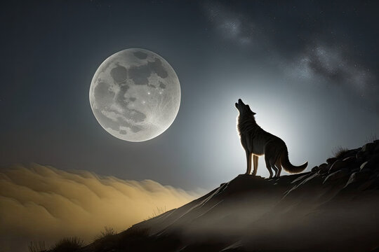 wolf howling at moon- made with generative ai