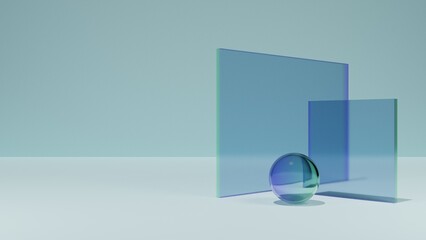 Rectangle transparency glass podium, crystal cube exhibition, 3D Rendering