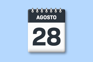28 de agosto - fecha calendario pagina calendario -  vigesimo octavo dia de agosto sobre fondo azul