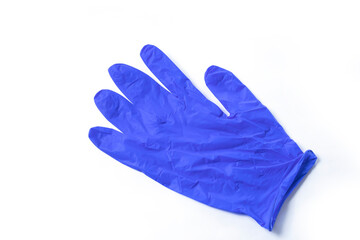 Dark Blue rubber gloves isolated on white background. Top view