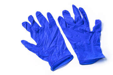 Dark Blue Medical Gloves on White Background.