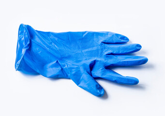 Blue rubber gloves isolated on white background. Top view
