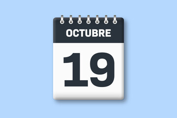 19 de octubre - fecha calendario pagina calendario - decimonoveno dia de octubre sobre fondo azul