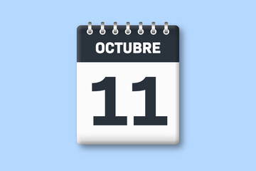 11 de octubre - fecha calendario pagina calendario -  undecimo dia de octubre sobre fondo azul