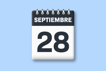 28 de septiembre - fecha calendario pagina calendario -  vigesimo octavo dia de septiembre sobre fondo azul