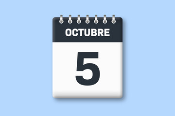 5 de octubre - fecha calendario pagina calendario -  quinto dia de octubre sobre fondo azul