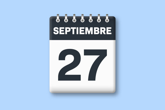 27 de septiembre - fecha calendario pagina calendario - vigesimo septimo dia de septiembre sobre fondo azul