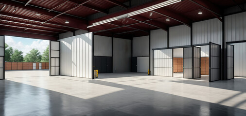 Obraz premium Unoccupied Warehouse for Shipping and Receiving with Large Windows Generative AI Photo