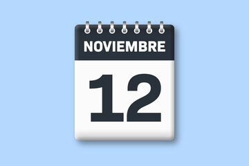 12 de noviembre - fecha calendario pagina calendario -  duodecimo dia de noviembre sobre fondo azul