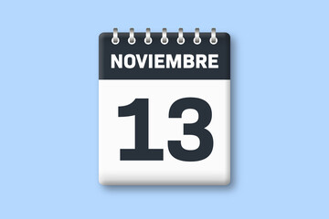 13 de noviembre - fecha calendario pagina calendario -  decimotercer dia de noviembre sobre fondo azul