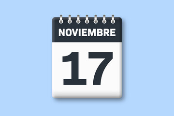 17 de noviembre - fecha calendario pagina calendario -  decimoseptimo dia de noviembre sobre fondo azul