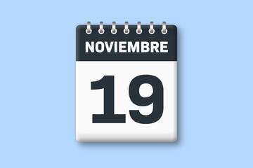 19 de noviembre - fecha calendario pagina calendario -  decimonoveno dia de noviembre sobre fondo azul