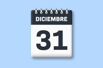 31 de diciembre - fecha calendario pagina calendario - trigesimo primer dia de diciembre sobre fondo azul