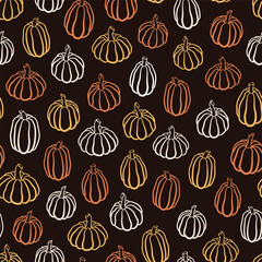 Dark Pumpkin Outline Seamless Vector Repeat Pattern