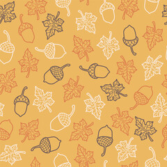 Colorful Autumn Leaves and Acorns Seamless Vector Repeat Pattern