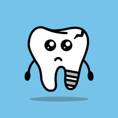 Cute Healthy Tooth Illustration on a blue background. Teeth care and hygiene concept. EPS Vector