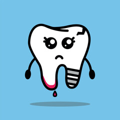 Cute Healthy Tooth Illustration on a blue background. Teeth care and hygiene concept. EPS Vector