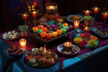 An exotic display of desserts, featuring a variety of international sweets - generated with AI