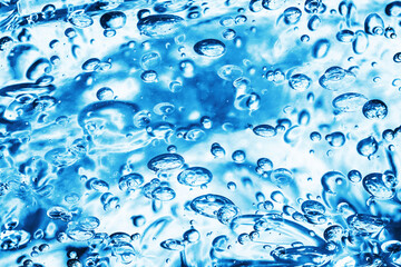 Blue water gel pattern background. Abstract round bubble shapes. Fizzy liquid background. Water fluid blue texture.	