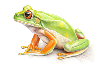 Obraz premium Orange-thighed tree frog in style of watercolor pencils on white paper, AI generative illustration