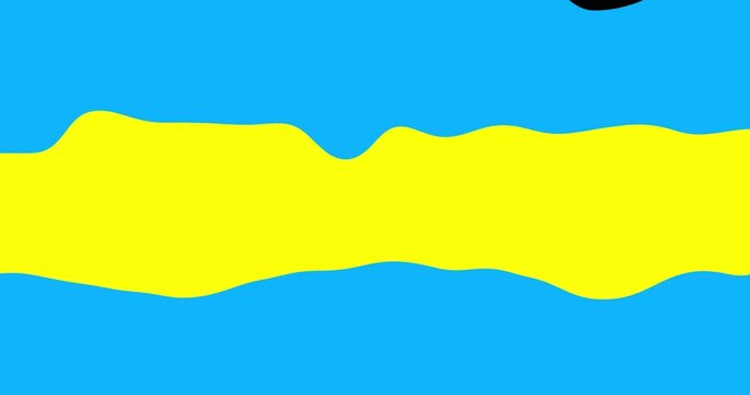 Wipe liquid transition cartoon CMYK colors. Linear doodle black outline animation figure rotation. Seamless loop and alpha channel. Motion design element.