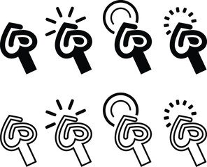 pointer cursor computer mouse icon. clicking cursor, pointing hand clicks icons. black color