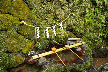 Chozuya, Purifying Water, at Kifune Shrine or Kifune Jinja in Kyoto, Japan - 日本 京都府 貴船神社 手水舎