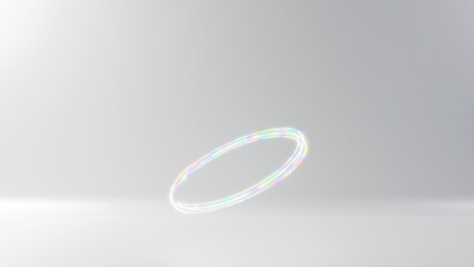 白色背景にカラフルな光の輪。円形の光線。美容、化粧品、スキンケアの背景素材。（横長）