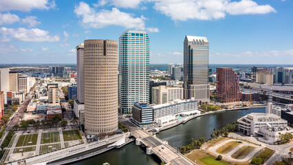 Aerial view of Tampa, Florida skyline. Tampa is a city on the Gulf Coast of the U.S. state of Florida. - 585253398
