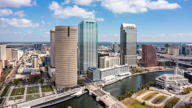 Aerial view of Tampa, Florida skyline. Tampa is a city on the Gulf Coast of the U.S. state of Florida.