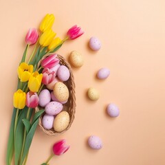 Fototapeta na wymiar Flowers and easter eggs