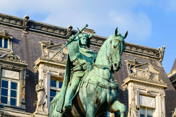 Fototapeta na wymiar The Statue of Etienne Marcel , in Europe, France, Ile de France, Paris, in summer, on a sunny day.