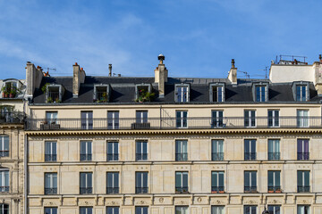 Fototapeta na wymiar The Haussmann buildings of Ile Saint Louis , Europe, France, Ile de France, Paris, in summer on a sunny day.