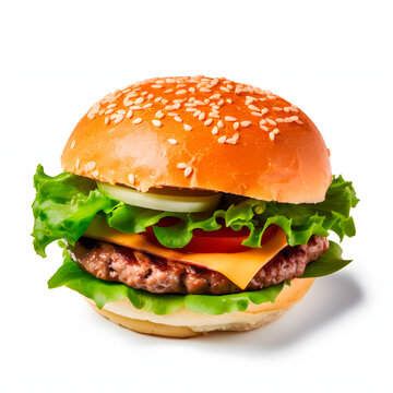 Delicious hamburger with cheese and salad. Generative AI