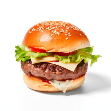 Delicious hamburger with cheese and salad. Generative AI