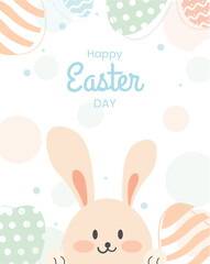 Happy Easter Sale banners, greeting cards, posters, holiday covers. Trendy design with typography,  eggs and bunny, in pastel colors. Modern art minimalist style.