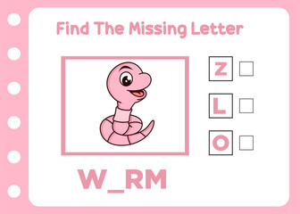 find missing letter of cute worm