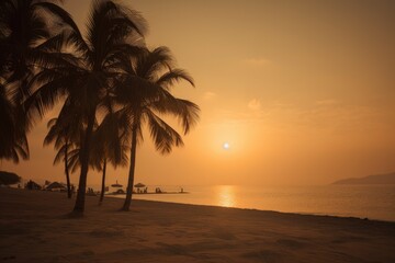 Naklejka na ściany i meble Sunset on the beach of caribbean sea Generative AI