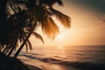 Plakat Sunset on the beach of caribbean sea Generative AI