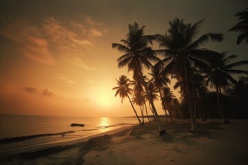 Obraz na płótnie Canvas Sunset on the beach of caribbean sea Generative AI