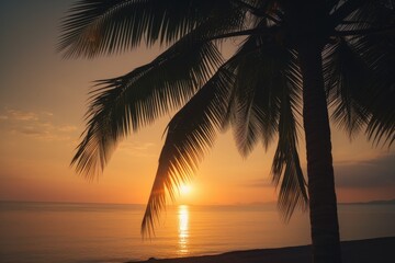 Naklejka na ściany i meble Sunset on the beach of caribbean sea Generative AI