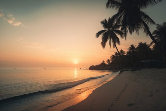 Sunset on the beach of caribbean sea Generative AI